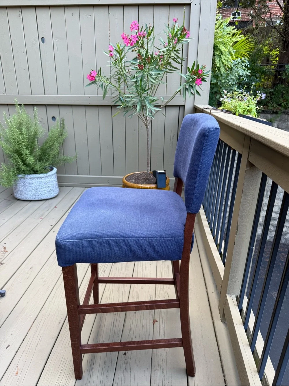 Pier 1 Navy Blue Upholstered Counter Stool with Wood Frame